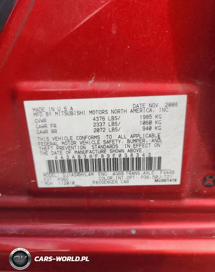 2009 Mitsubishi Galant Es VIN:4A3AB36F89E038343 - 12
