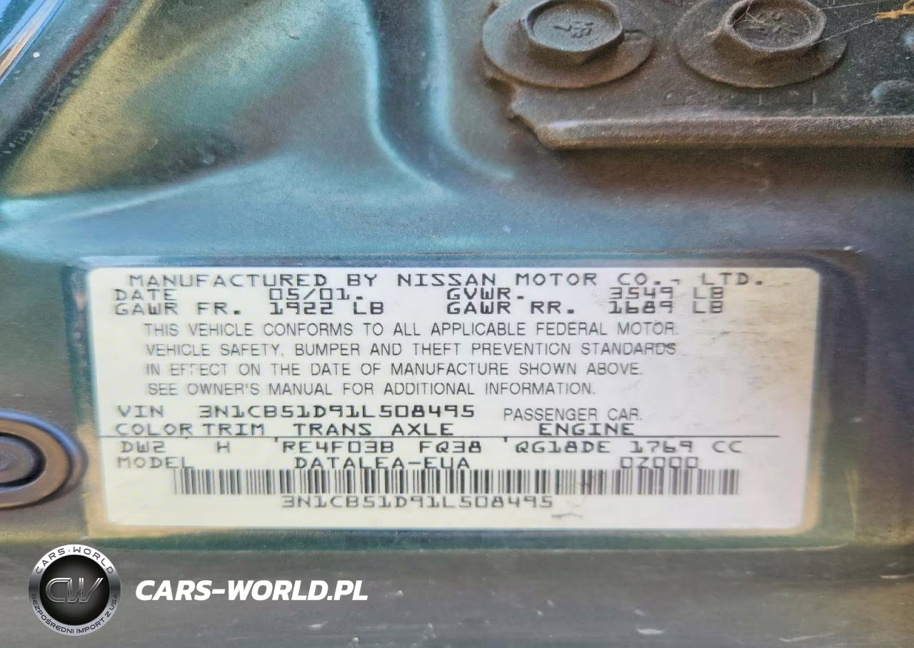 2001 Nissan Sentra Xe VIN:3N1CB51D91L508495 - 12