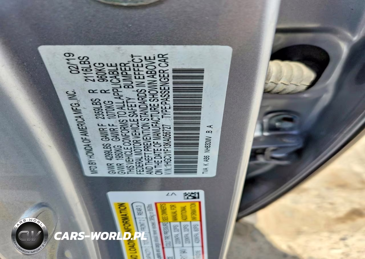2019 Honda Accord Lx VIN:1HGCV1F13KA056727 - 13
