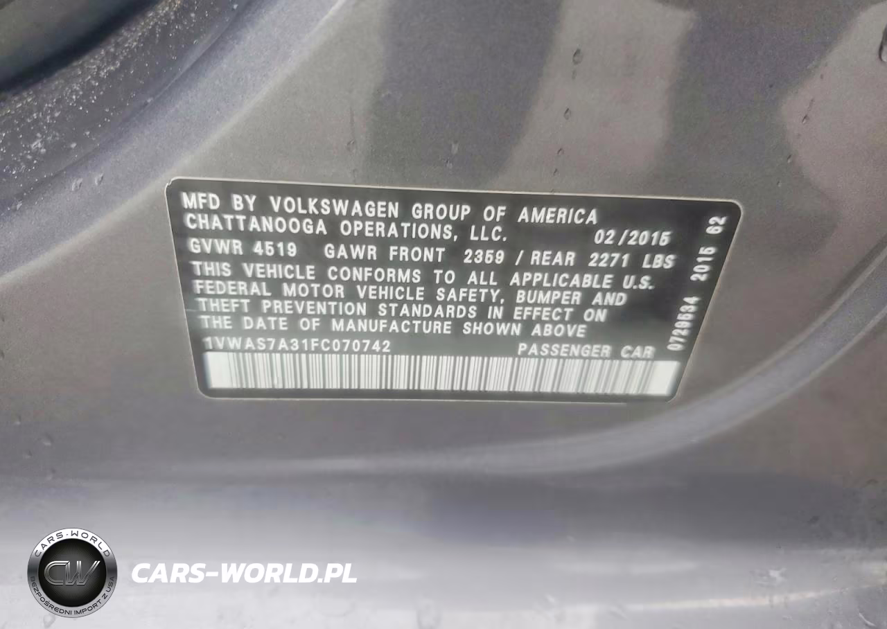 2015 Volkswagen Passat S VIN:1VWAS7A31FC070742 - 12