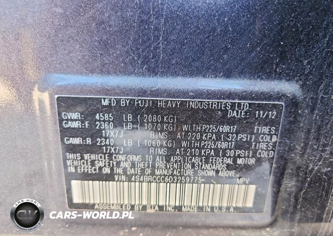 2013 Subaru Outback 2.5I Premium VIN:4S4BRCCC6D3259775 - 12