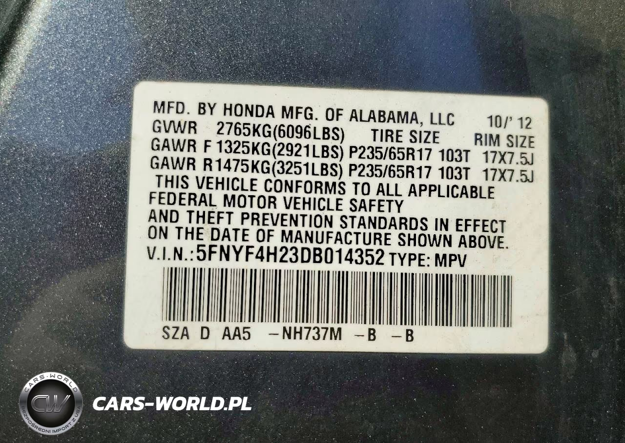 2013 Honda Pilot Lx VIN:5FNYF4H23DB014352 - 13