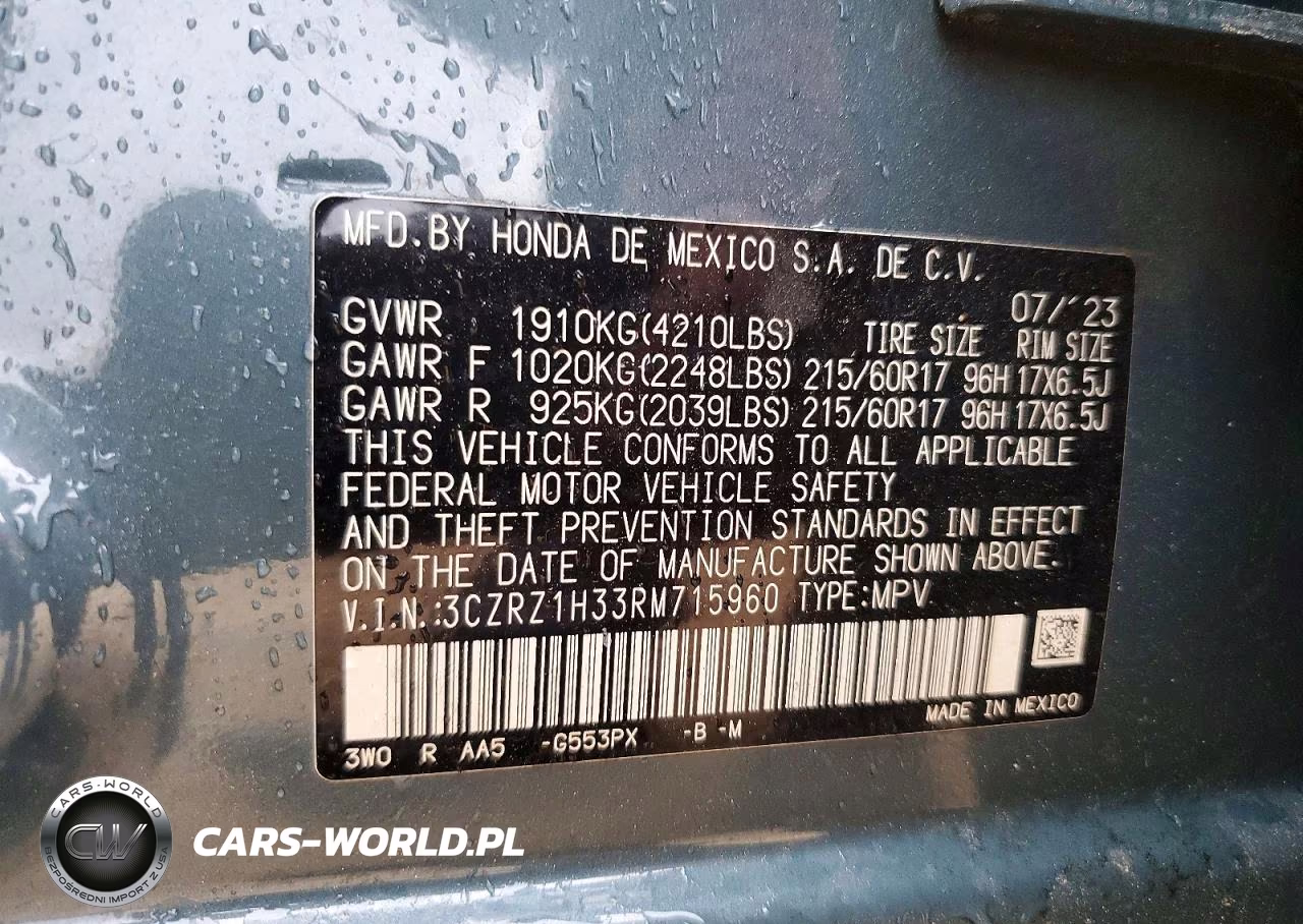 2024 Honda Hr-V Lx VIN:3CZRZ1H33RM715960 - 12