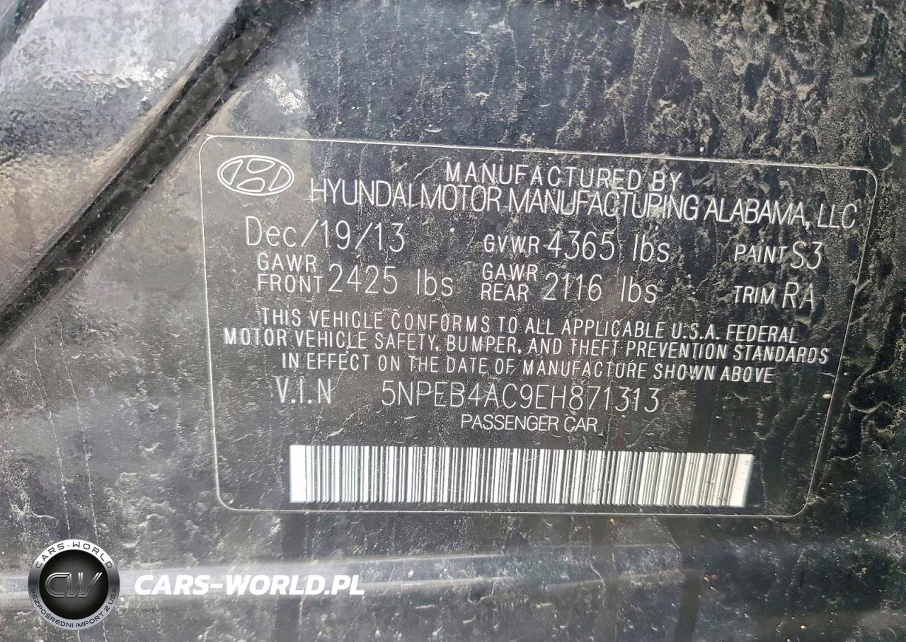 2014 Hyundai Sonata Gls VIN:5NPEB4AC9EH871313 - 12