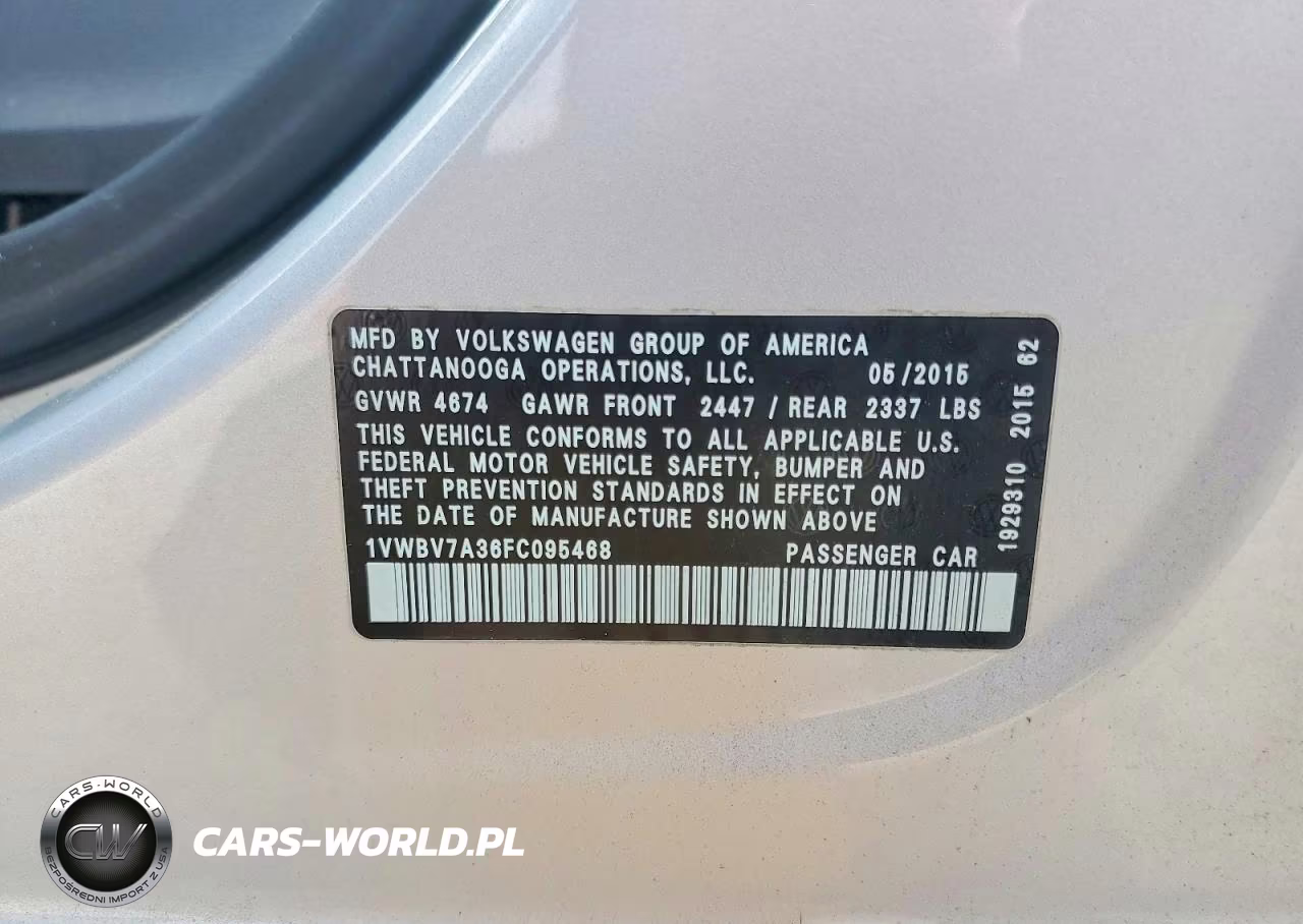 2015 Volkswagen Passat Se VIN:1VWBV7A36FC095468 - 12