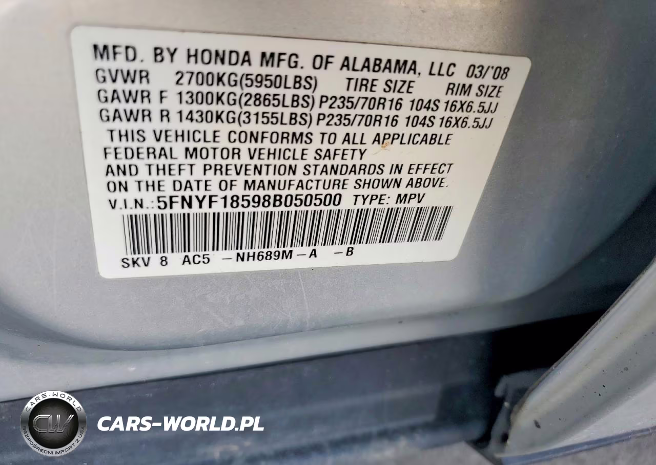 2008 Honda Pilot Exl VIN:5FNYF18598B050500 - 13