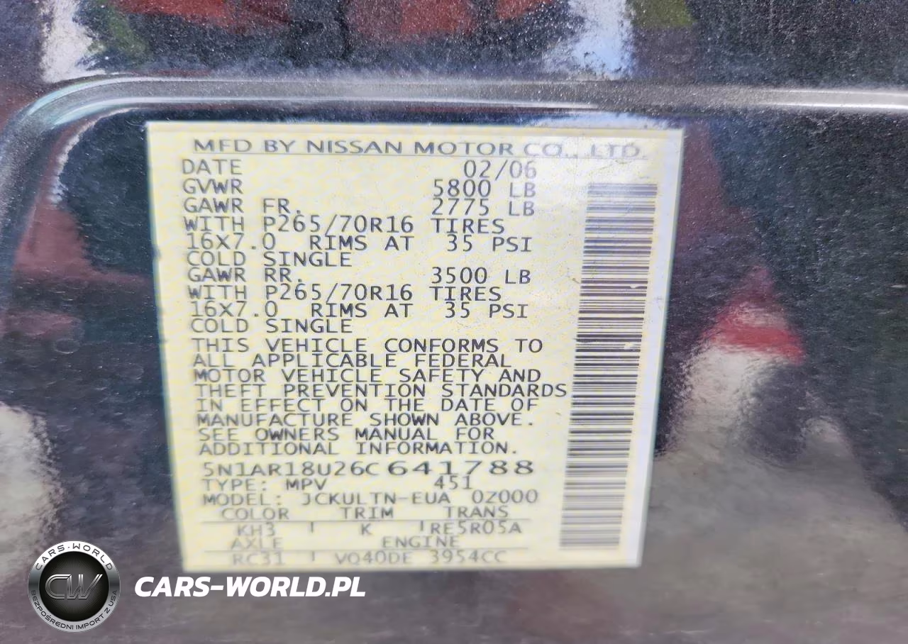 2006 Nissan Pathfinder S VIN:5N1AR18U26C641788 - 12