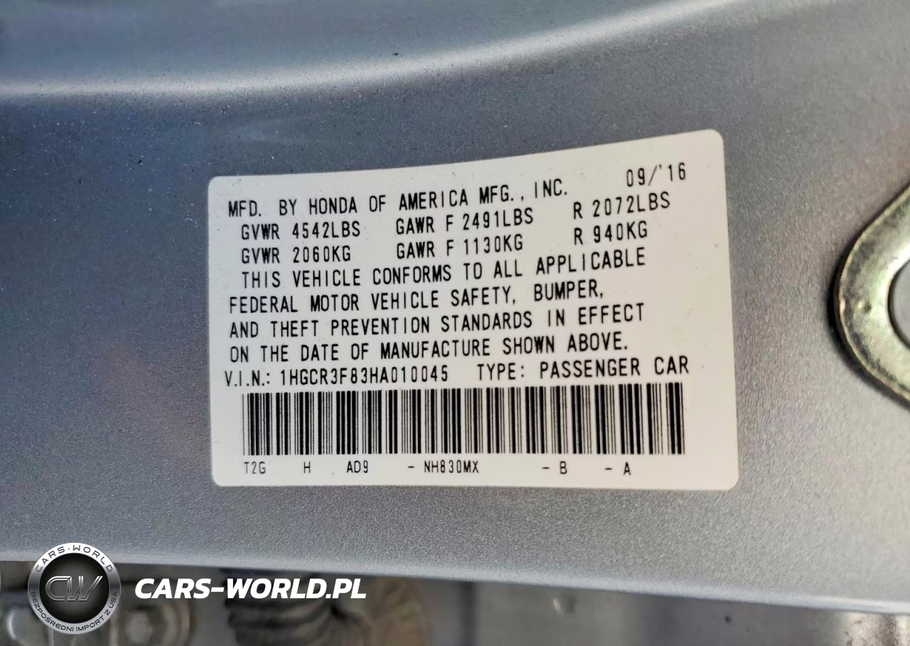 2017 Honda Accord Exl VIN:1HGCR3F83HA010045 - 13