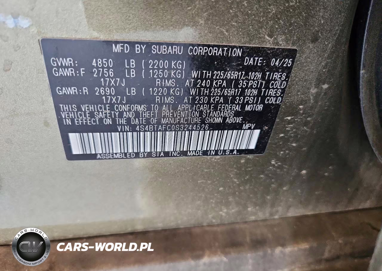2025 Subaru Outback VIN:4S4BTAFC0S3244526 - 13