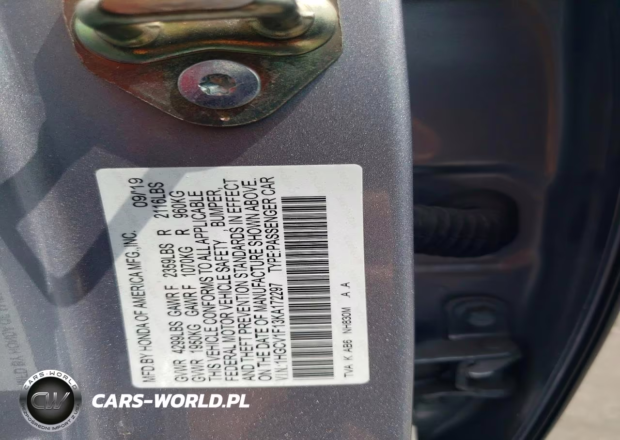 2019 Honda Accord Lx VIN:1HGCV1F13KA172297 - 12
