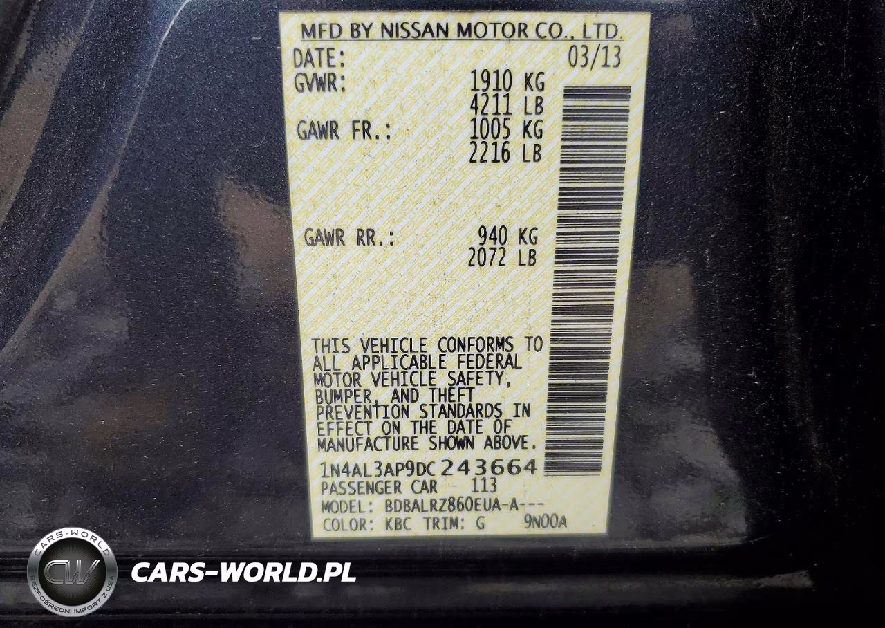 2013 Nissan Altima 2.5 VIN:1N4AL3AP9DC243664 - 12