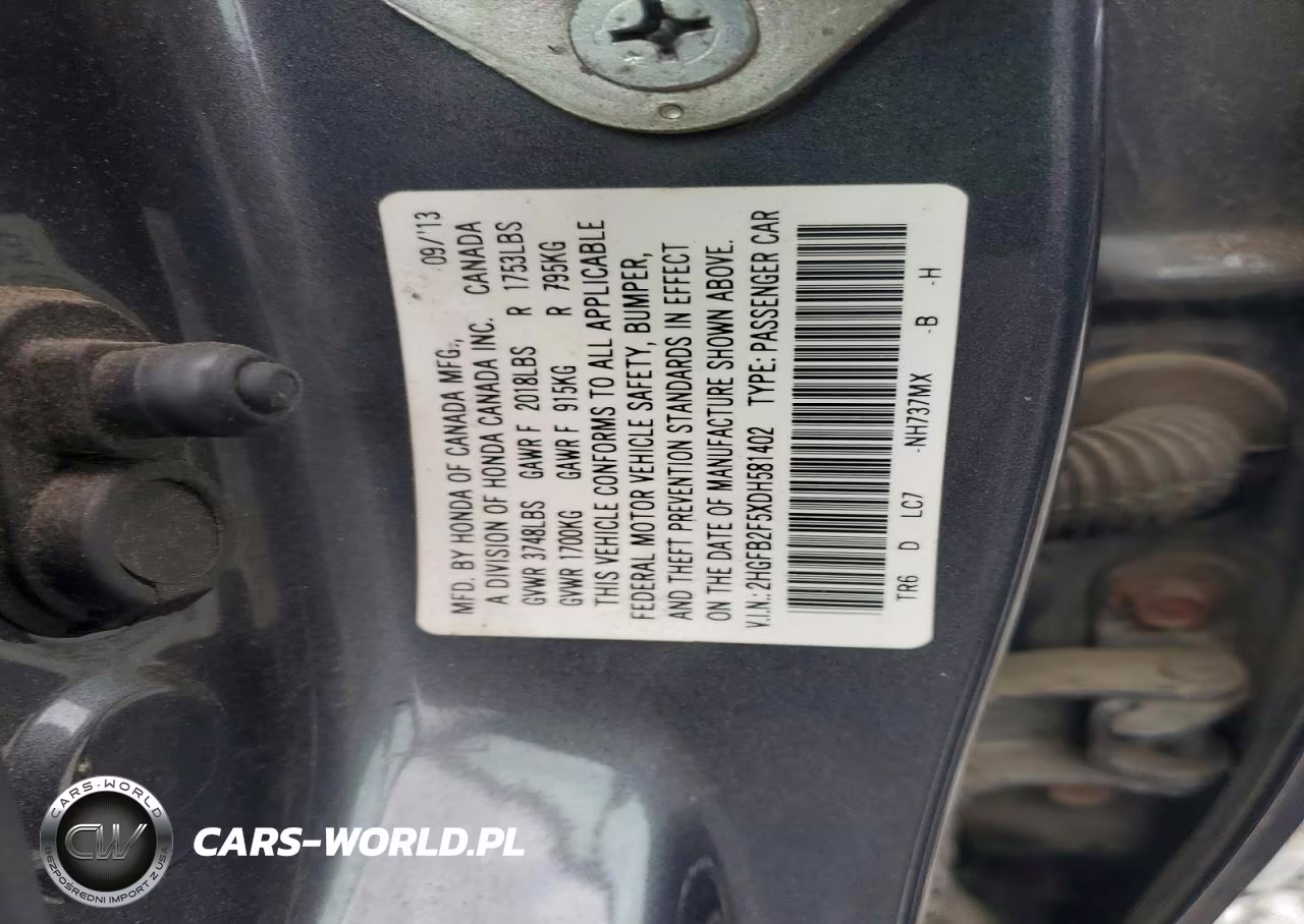 2013 Honda Civic Lx VIN:2HGFB2F5XDH581402 - 12