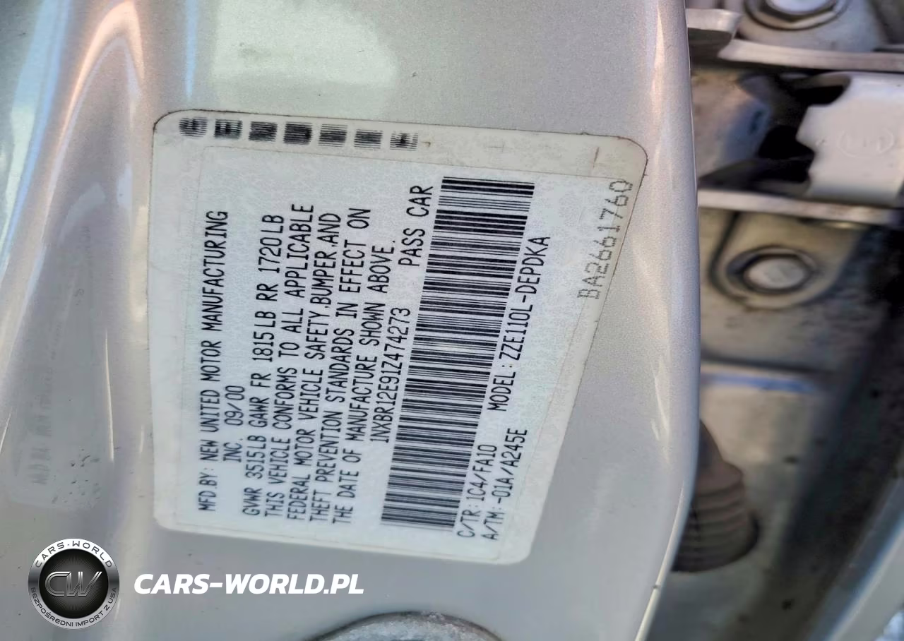 2001 Toyota Corolla Le VIN:1NXBR12E91Z474273 - 12