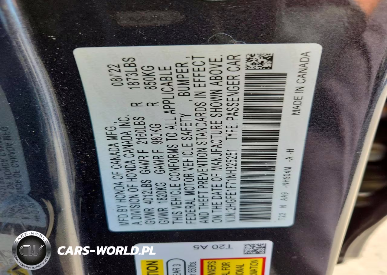 2022 Honda Civic Ex VIN:2HGFE1F71NH325251 - 12