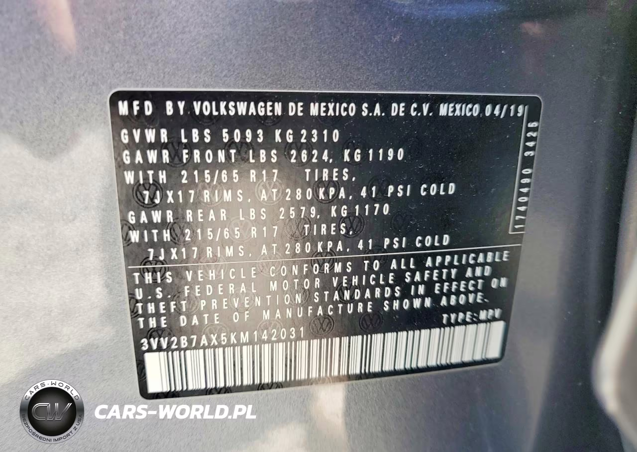 2019 Volkswagen Tiguan Se VIN:3VV2B7AX5KM142031 - 12