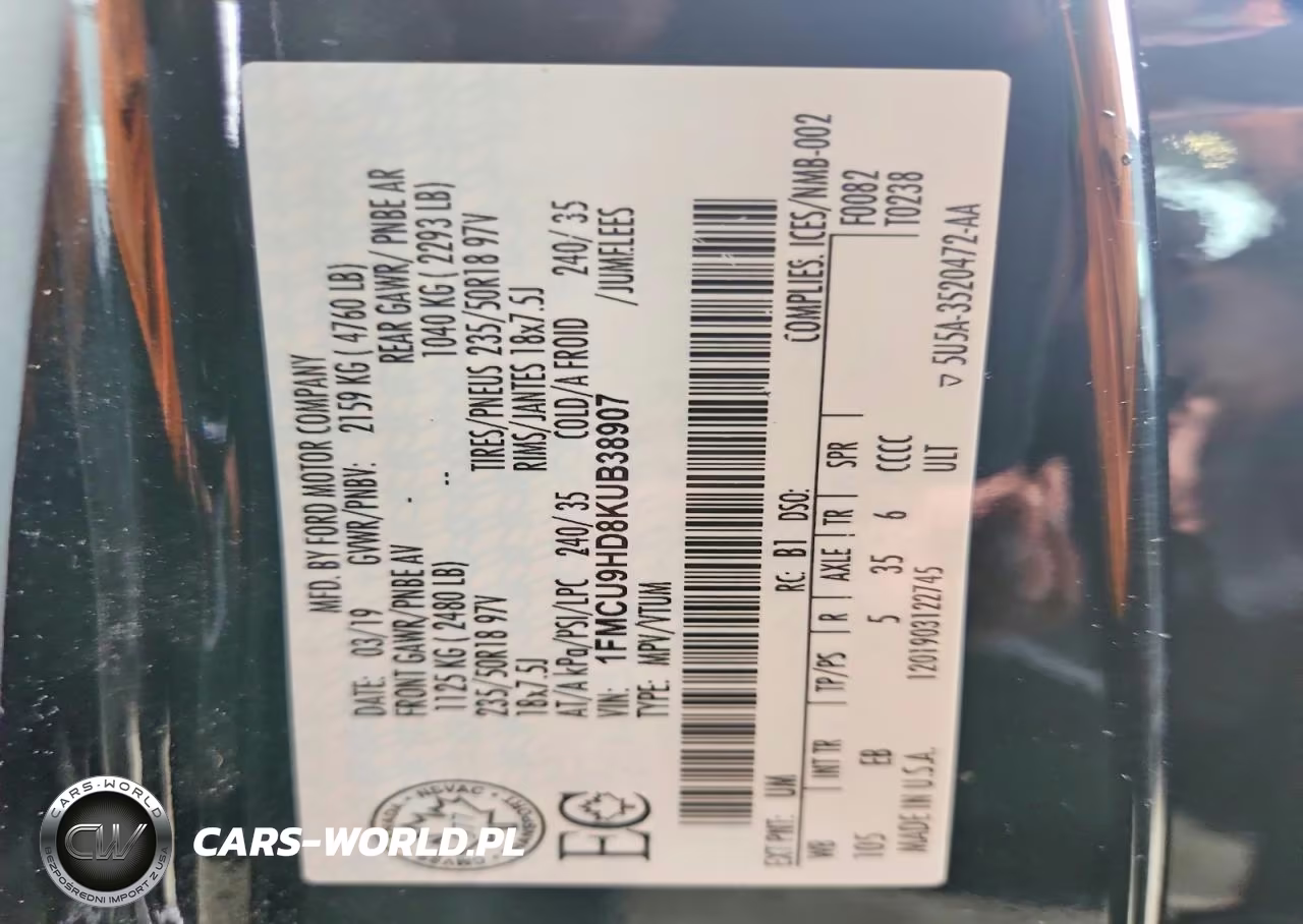 2019 Ford Escape Sel VIN:1FMCU9HD8KUB38907 - 13