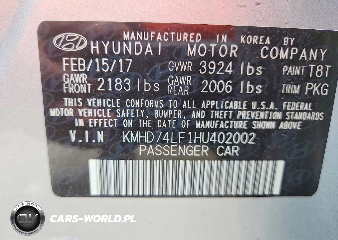2017 Hyundai Elantra Se VIN:KMHD74LF1HU402002 - 12