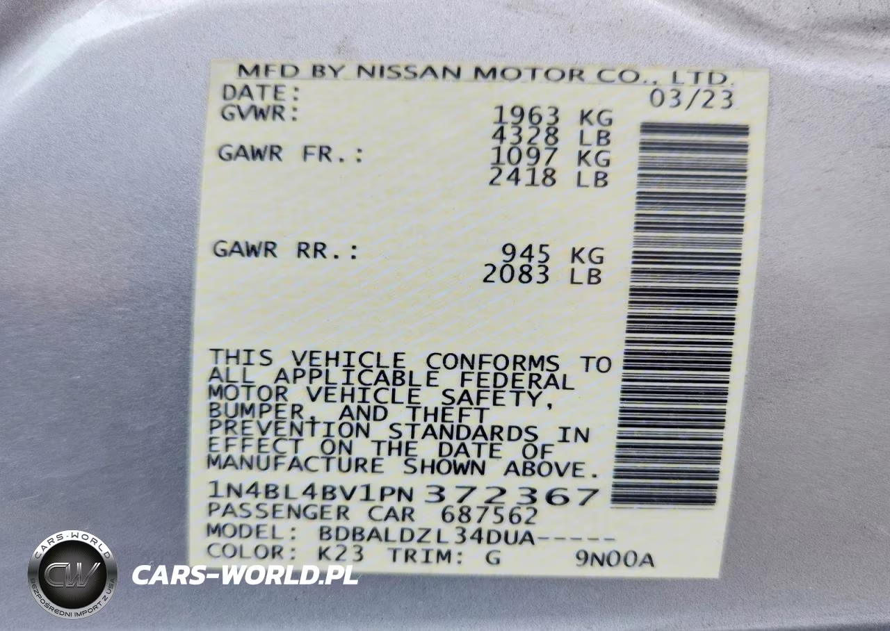 2023 Nissan Altima S VIN:1N4BL4BV1PN372367 - 12