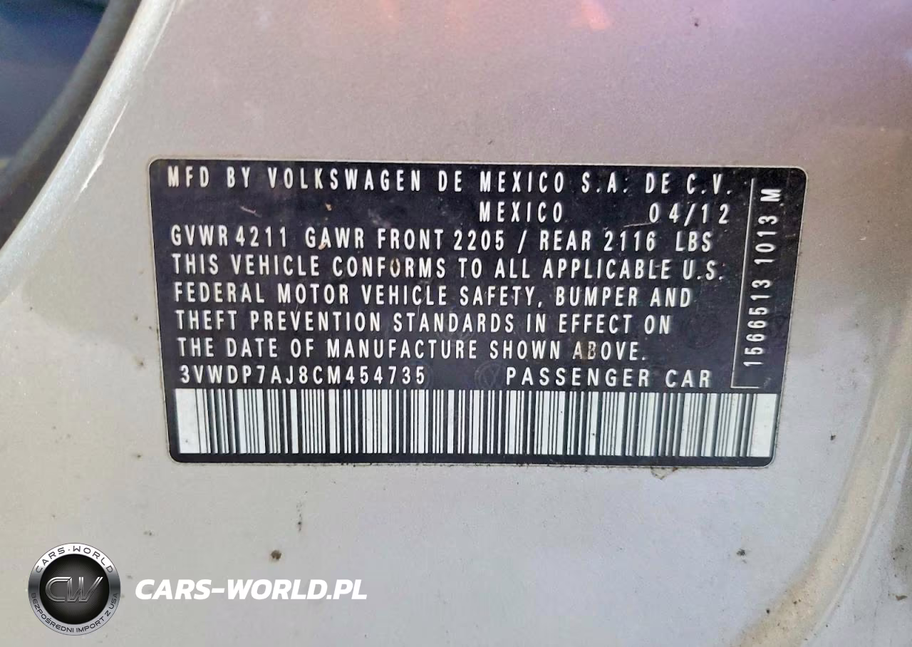 2012 Volkswagen Jetta Se VIN:3VWDP7AJ8CM454735 - 12