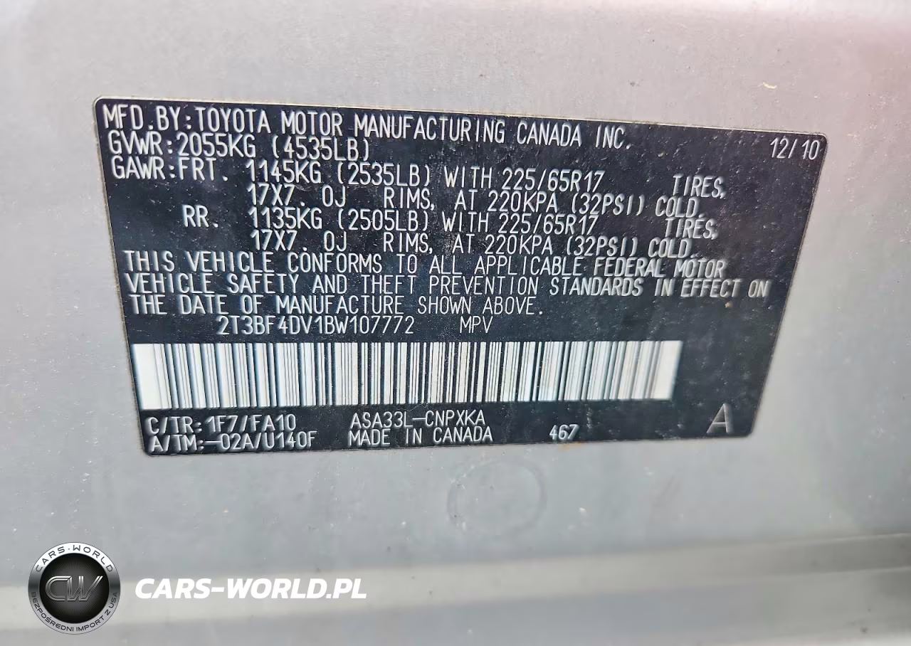 2011 Toyota Rav4 Base VIN:2T3BF4DV1BW107772 - 12