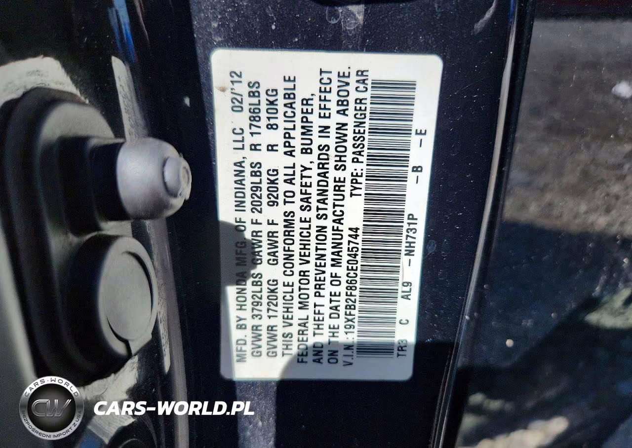 2012 Honda Civic Ex VIN:19XFB2F86CE045744 - 12