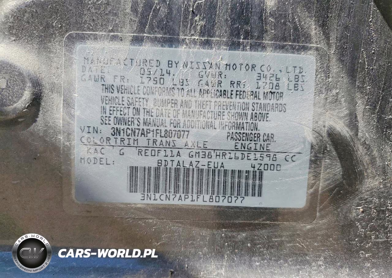 2015 Nissan Versa 1.6 S Plus VIN:3N1CN7AP1FL807077 - 13