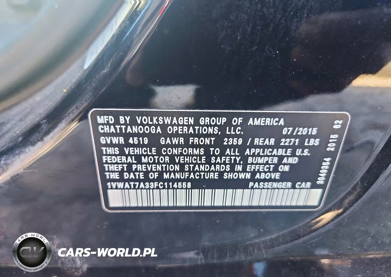 2015 Volkswagen Passat S VIN:1VWAT7A33FC114558 - 12