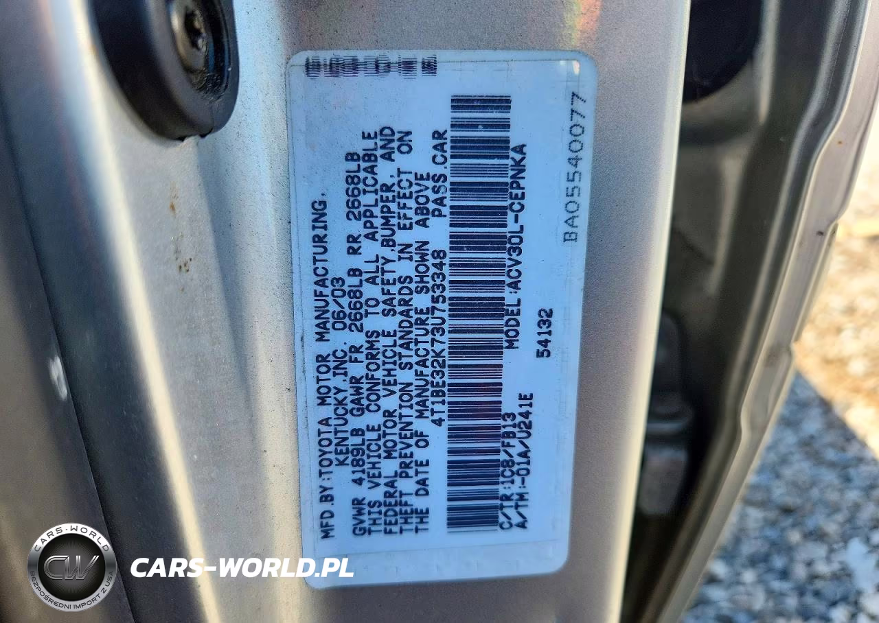 2003 Toyota Camry Le VIN:4T1BE32K73U753348 - 12