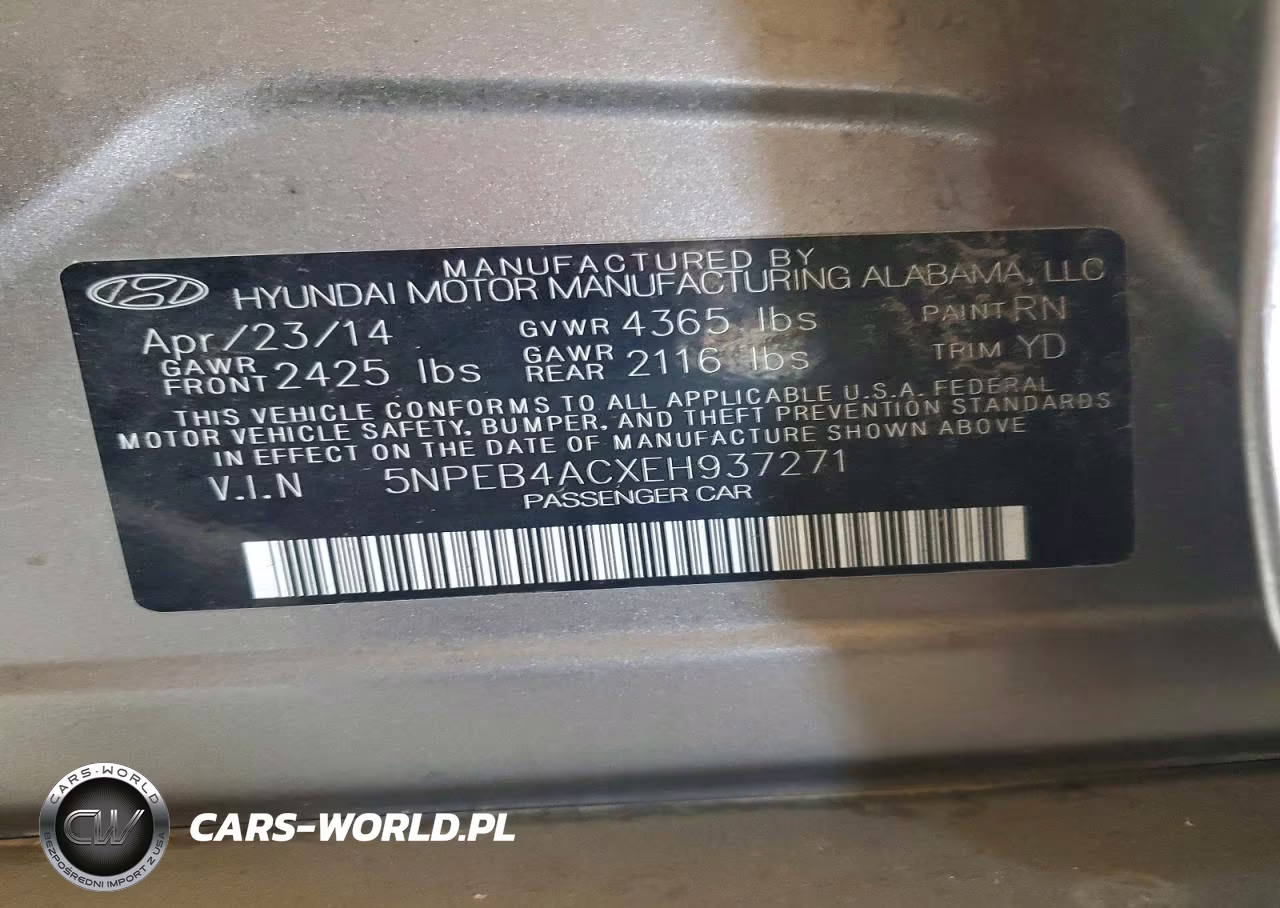 2014 Hyundai Sonata Gls VIN:5NPEB4ACXEH937271 - 12
