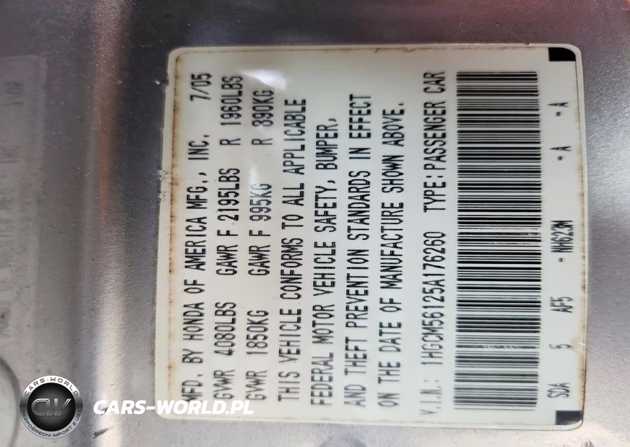 2005 Honda Accord Dx VIN:1HGCM56125A176260 - 12