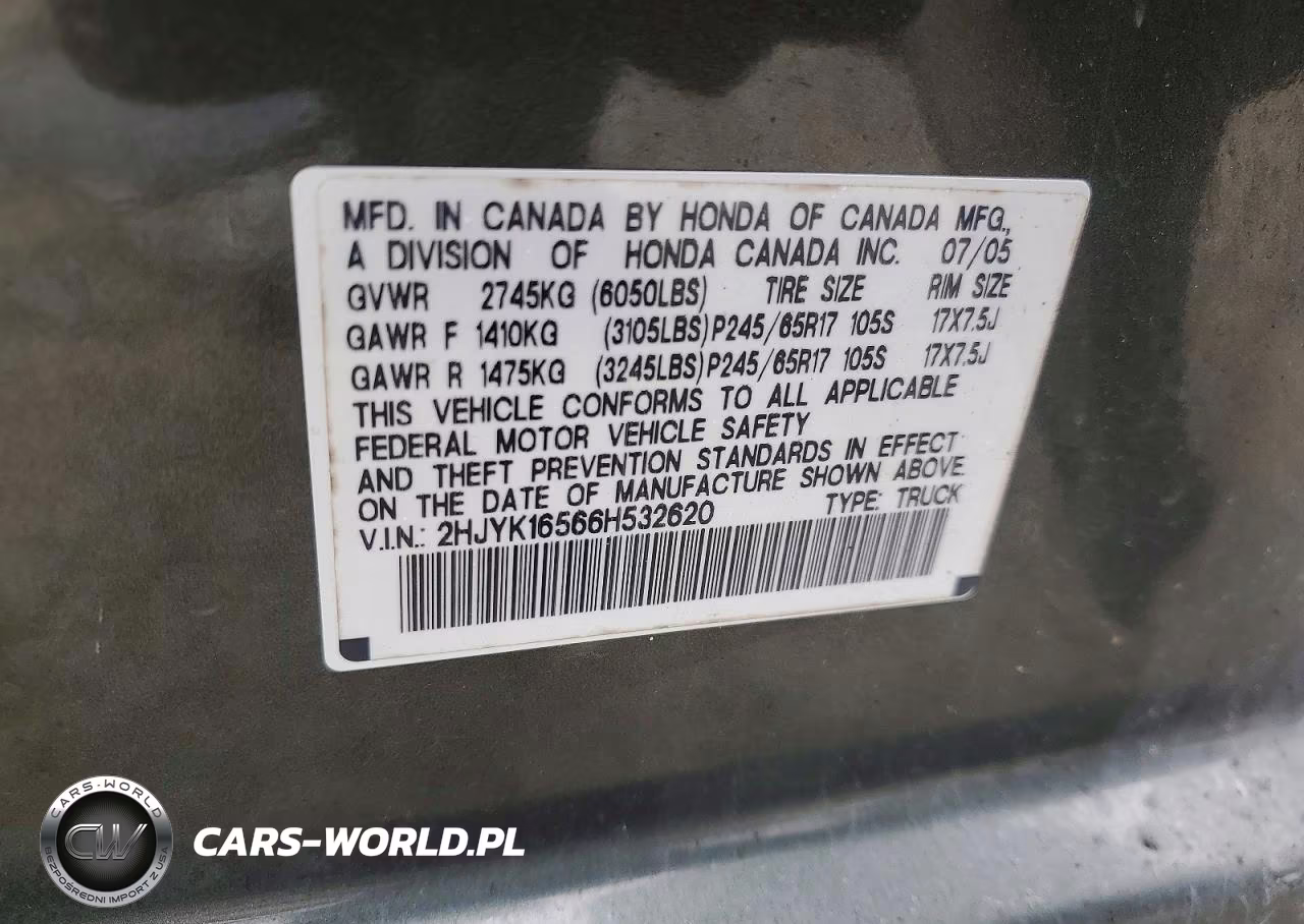 2006 Honda Ridgeline Rtl VIN:2HJYK16566H532620 - 13