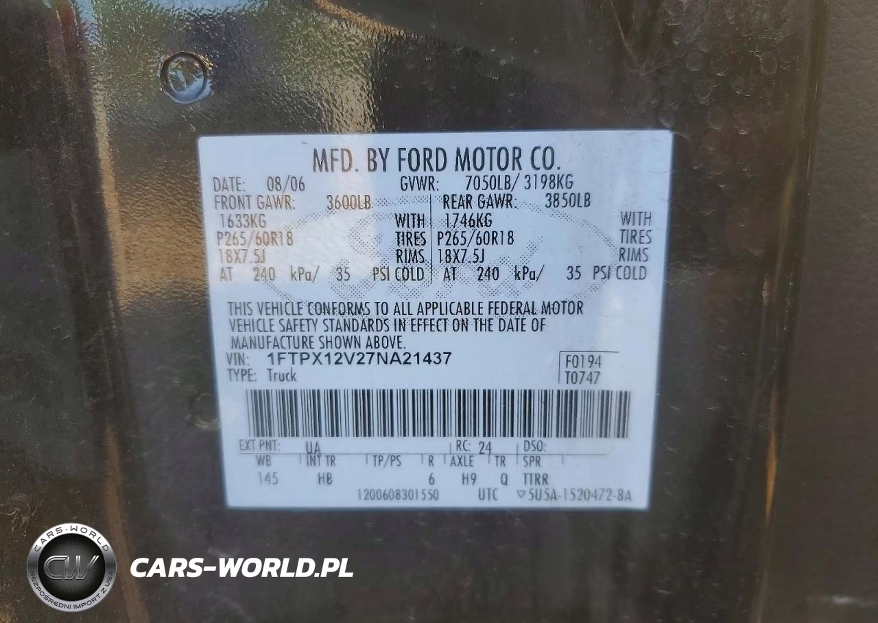 2007 Ford F150 VIN:1FTPX12V27NA21437 - 12
