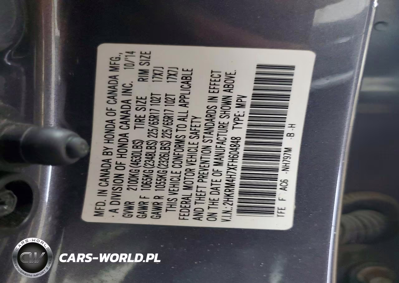 2015 Honda Cr-V Exl VIN:2HKRM4H7XFH604848 - 13