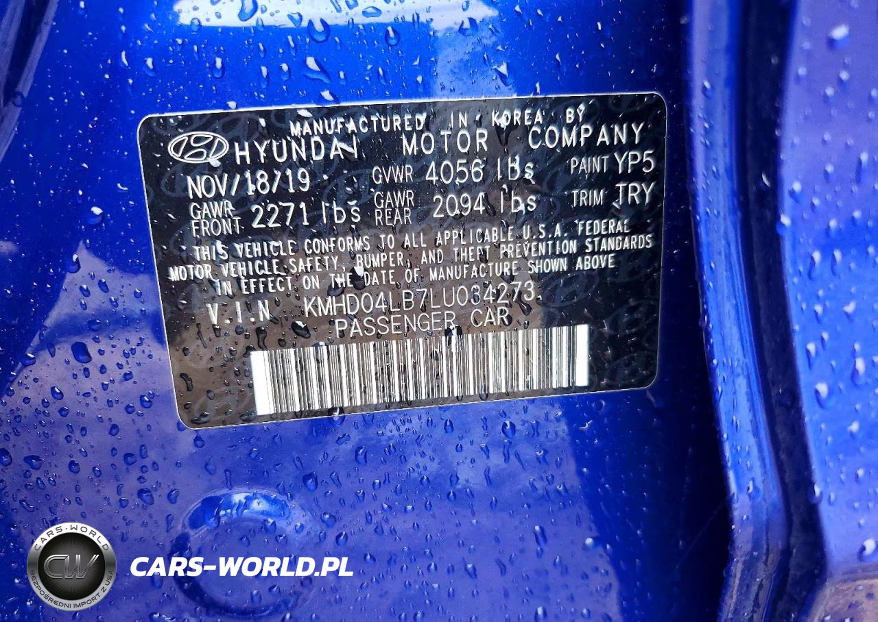 2020 Hyundai Elantra Sport VIN:KMHD04LB7LU034273 - 12