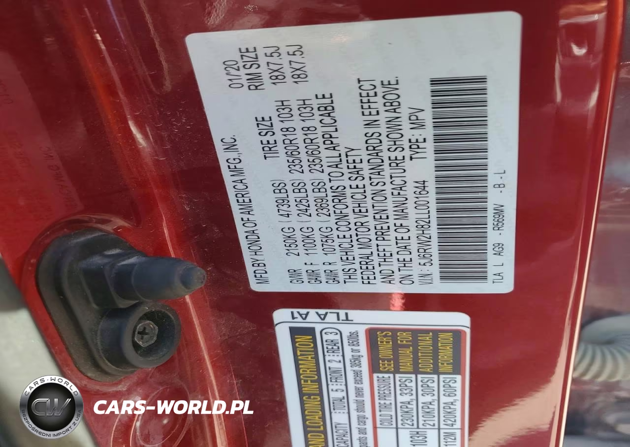 2020 Honda Cr-V Exl VIN:5J6RW2H82LL001644 - 13