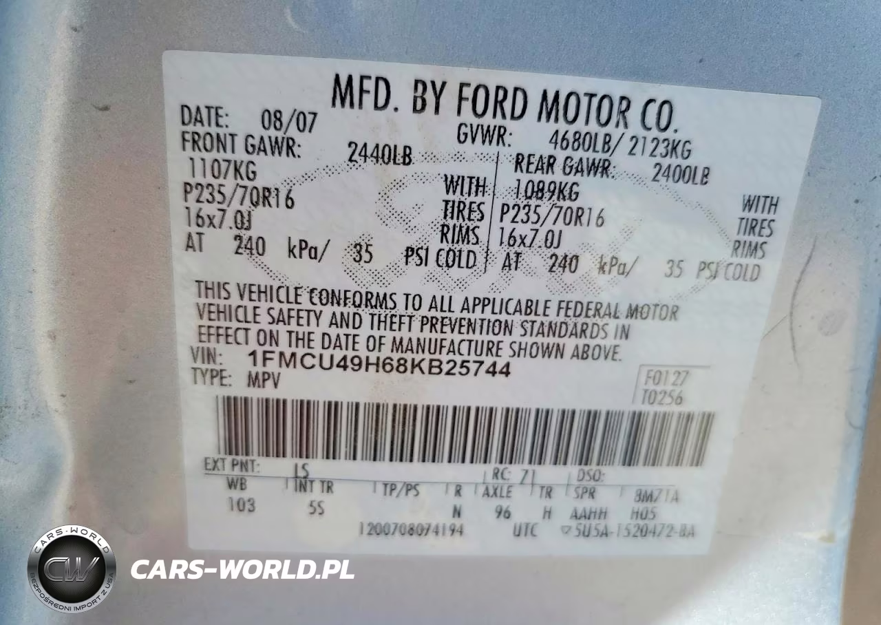 2008 Ford Escape Hev VIN:1FMCU49H68KB25744 - 14