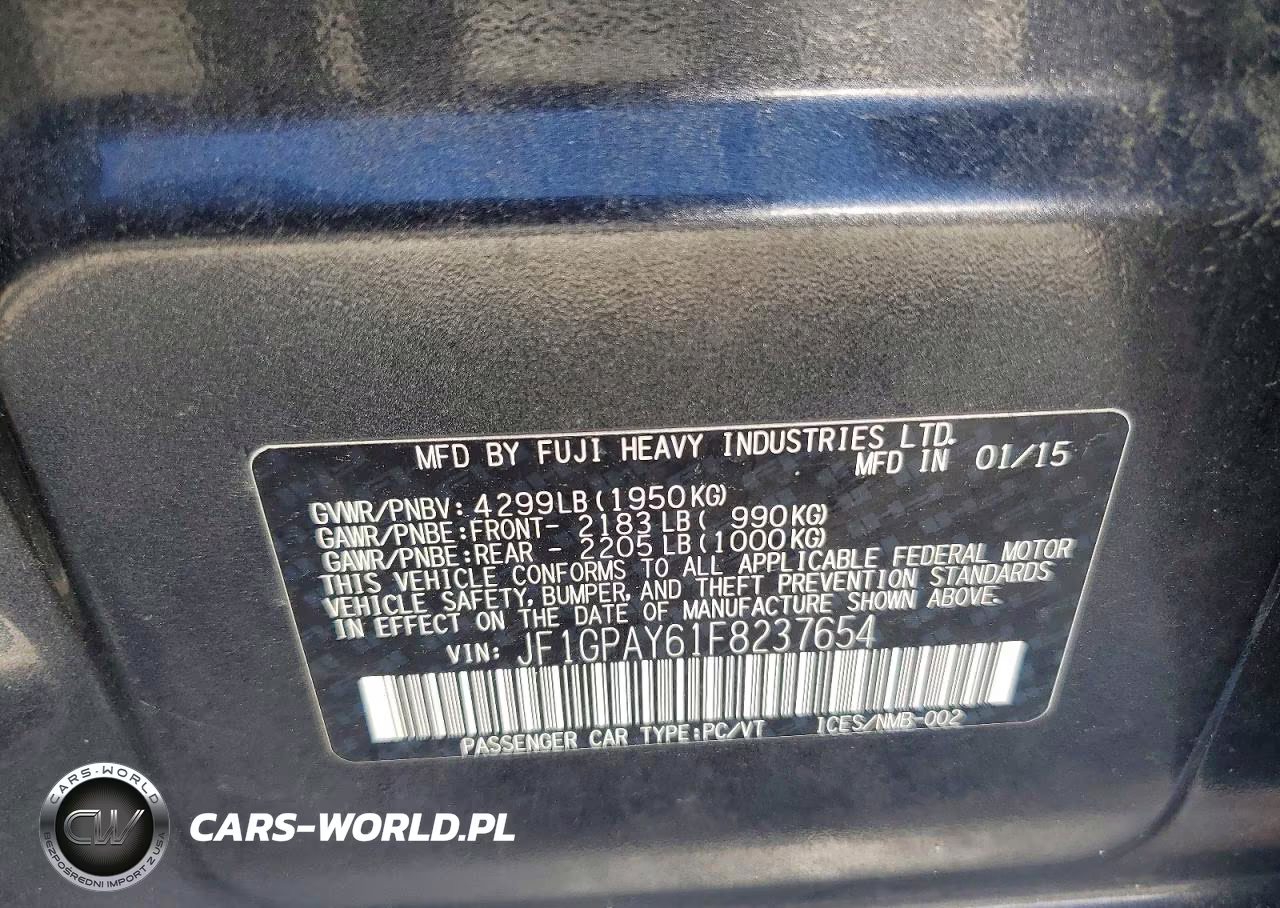 2015 Subaru Impreza Sport VIN:JF1GPAY61F8237654 - 12