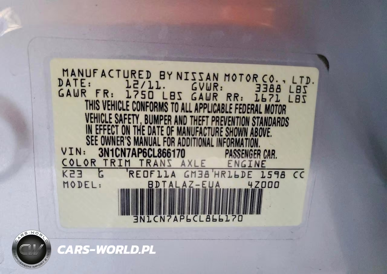 2012 Nissan Versa 1.6 S VIN:3N1CN7AP6CL866170 - 13