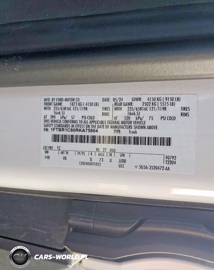 2024 Ford Transit 250 Delivery Van VIN:1FTBR1C80RKA75904 - 13