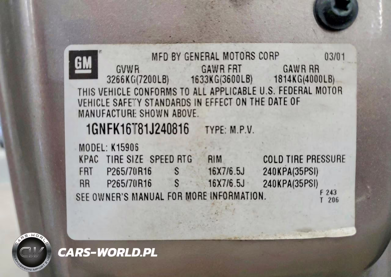2001 Chevrolet Suburban K1500 VIN:1GNFK16T81J240816 - 13