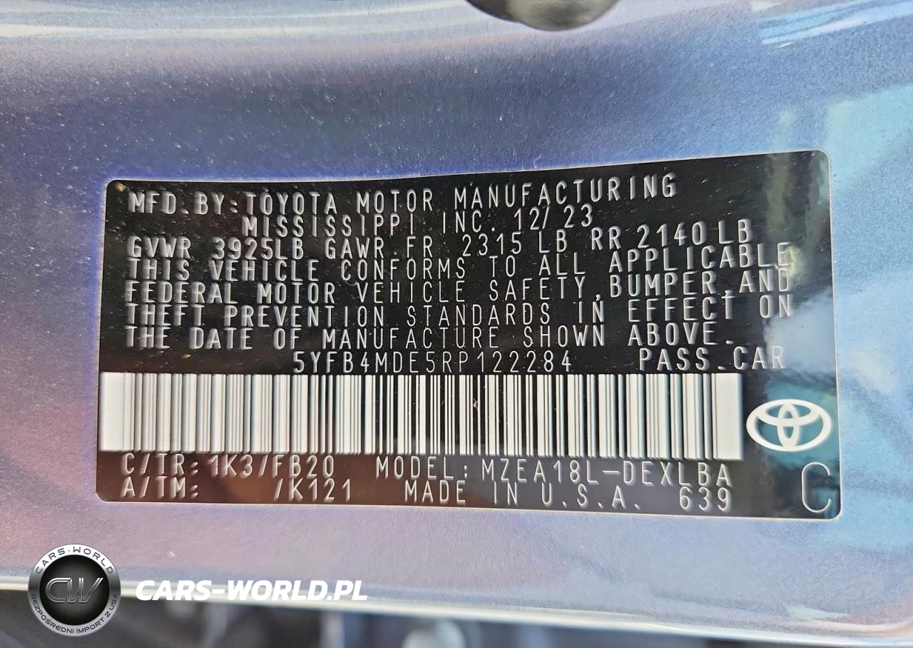 2024 Toyota Corolla Le VIN:5YFB4MDE5RP122284 - 12