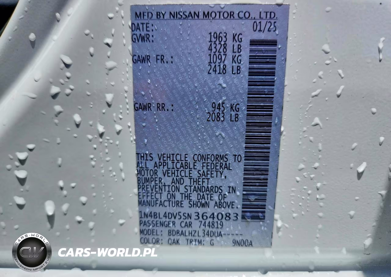 2025 Nissan Altima Sv VIN:1N4BL4DV5SN364083 - 13