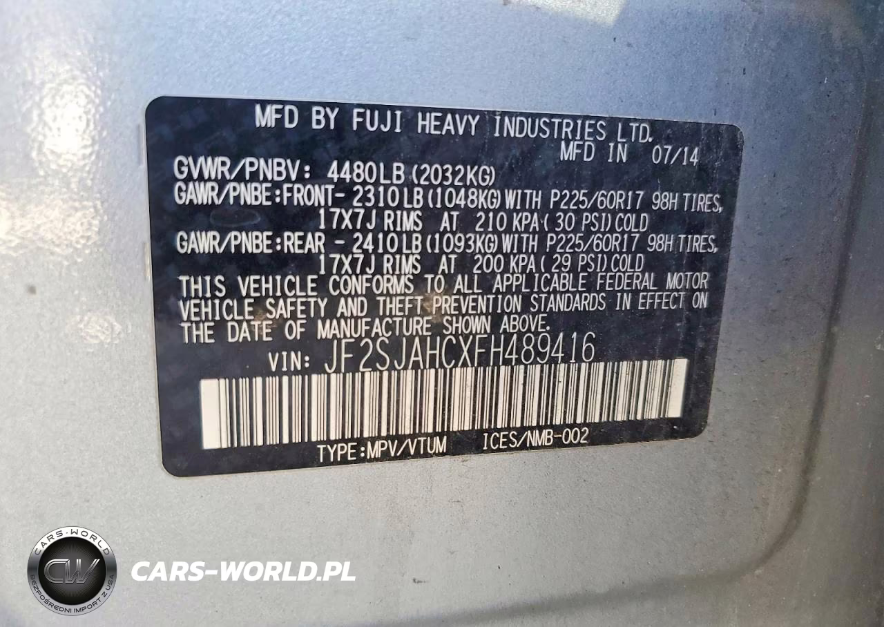 2015 Subaru Forester 2.5I Limited VIN:JF2SJAHCXFH489416 - 12