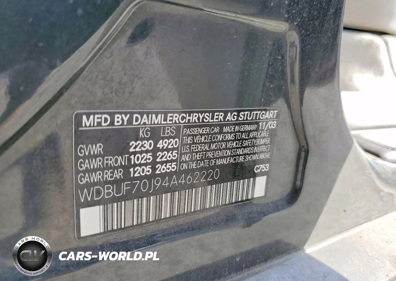 2004 Mercedes-Benz E 500 VIN:WDBUF70J94A462220 - 13