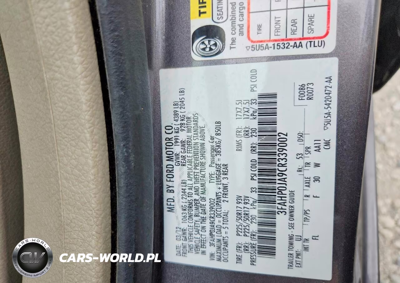 2012 Ford Fusion Sel VIN:3FAHP0JA9CR339002 - 12