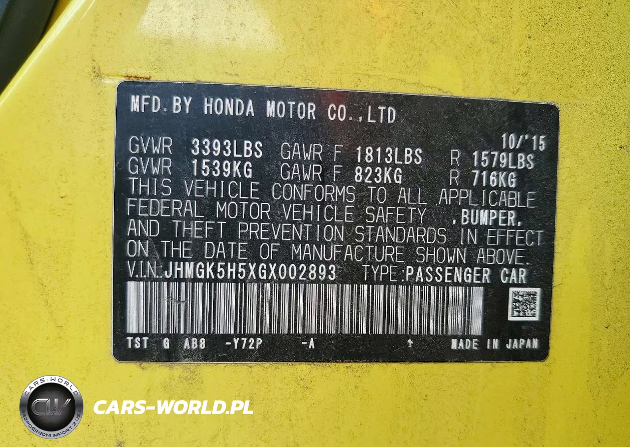 2016 Honda Fit Lx VIN:JHMGK5H5XGX002893 - 13