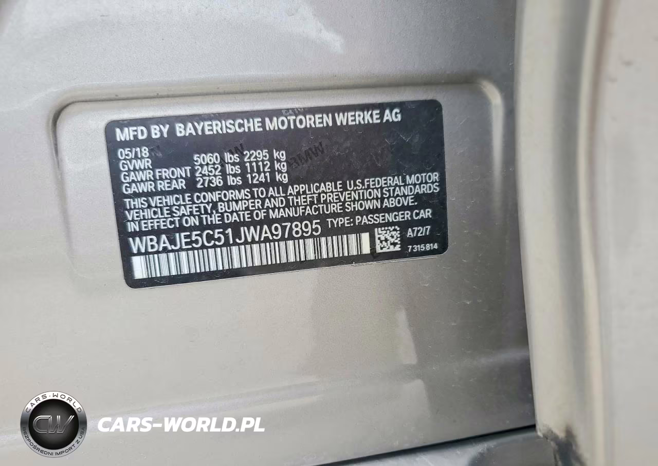 2018 BMW 540 I VIN:WBAJE5C51JWA97895 - 12