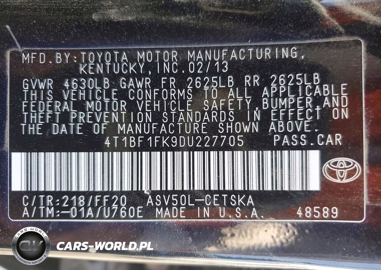 2013 Toyota Camry Se VIN:4T1BF1FK9DU227705 - 12