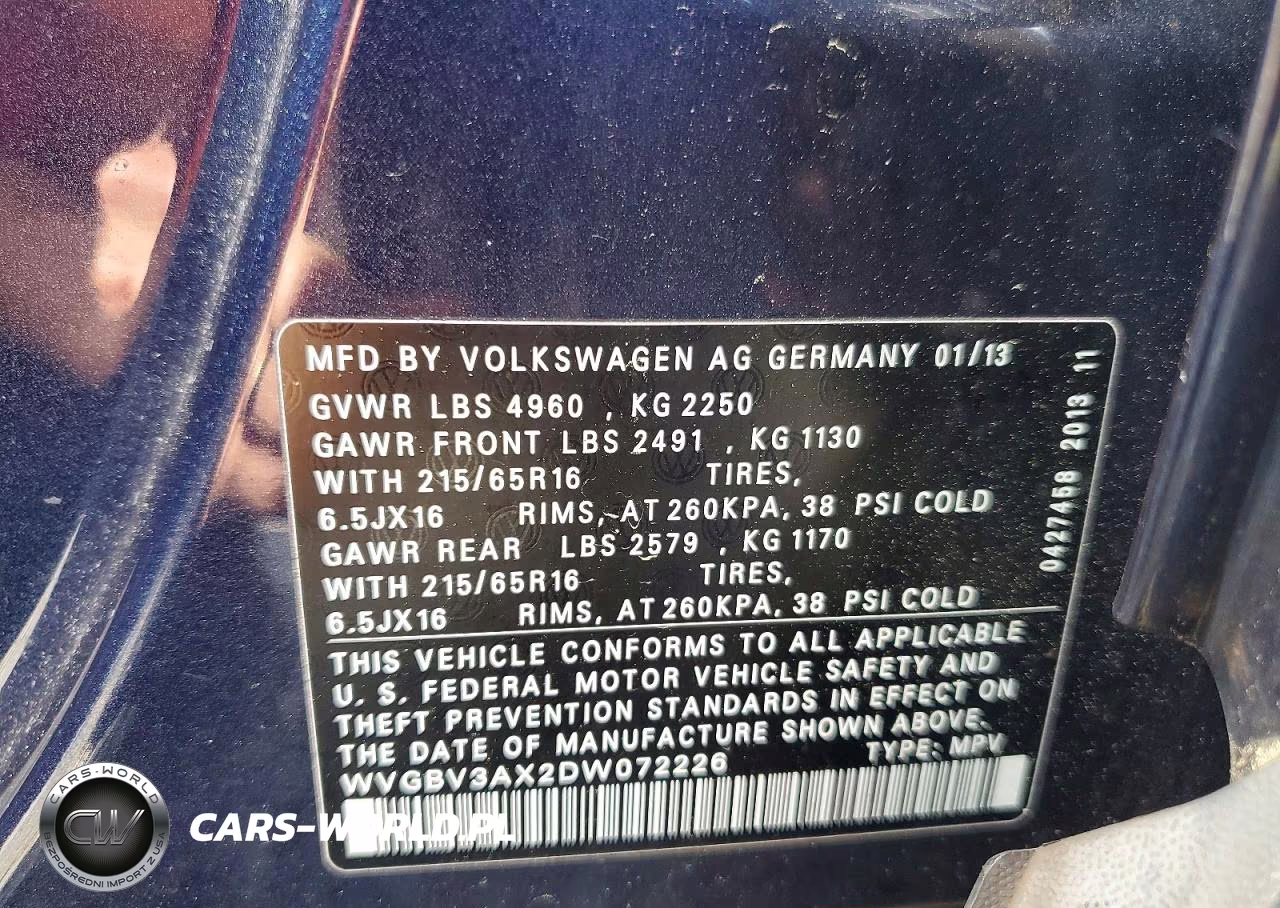 2013 Volkswagen Tiguan VIN:WVGBV3AX2DW072226 - 13