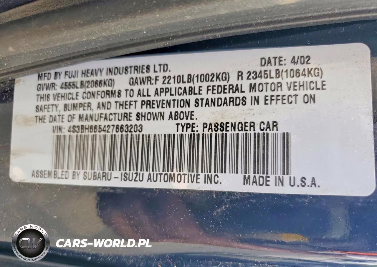 2002 Subaru Legacy Outback VIN:4S3BH665427663203 - 13